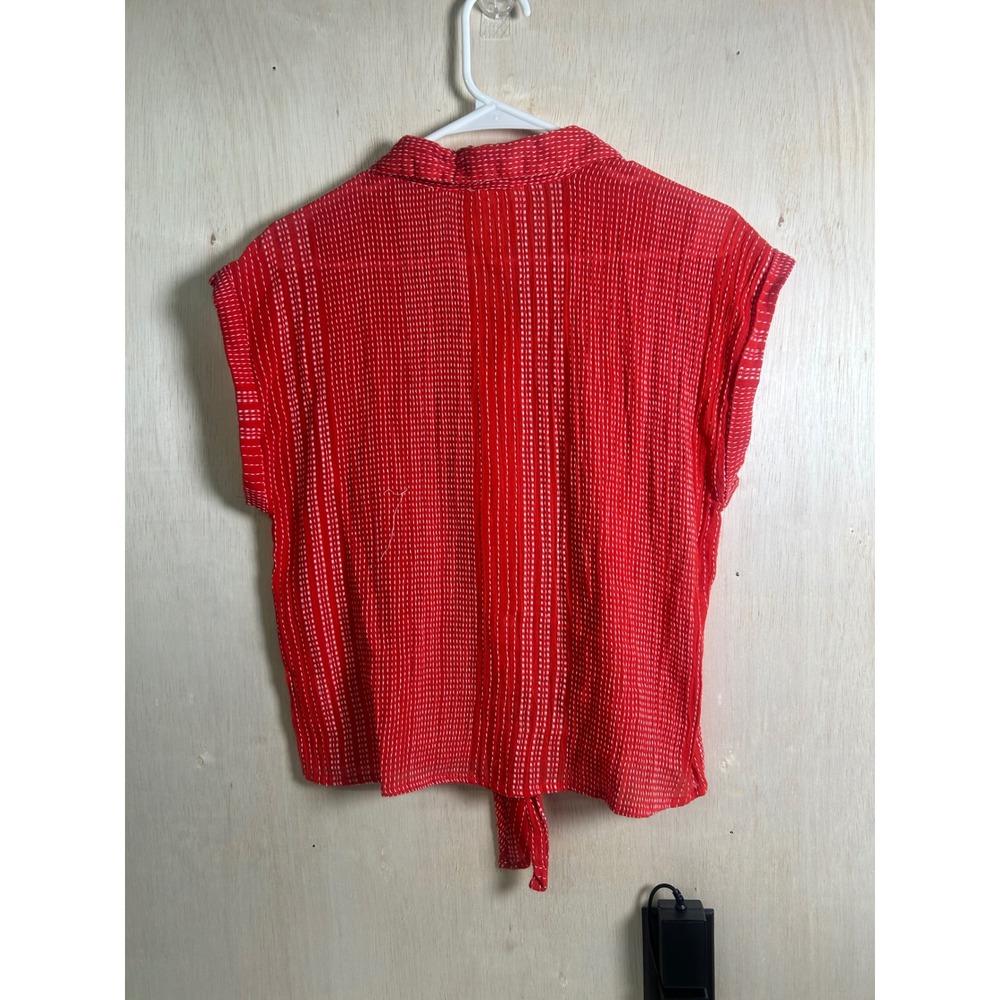 Harper Heritage Tie Front Shirt Womens Small Red Excellent Dash Stripe Boho Top - Picture 9 of 11